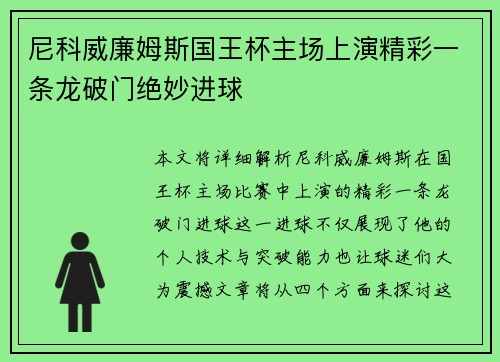尼科威廉姆斯国王杯主场上演精彩一条龙破门绝妙进球